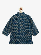Load image into Gallery viewer, Campana Boys Mehul Dhoti Kurta - Foil Print - Teal &amp; Gold
