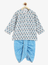 Load image into Gallery viewer, Campana Boys Bansi Gota &amp; Pintuck Dhoti Kurta Set - Blue &amp; Grey
