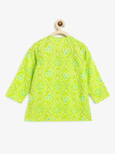 Load image into Gallery viewer, Campana Boys Bansi Dhoti Kurta Set - Bandhini Print - Lime Green &amp; Blue
