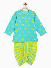 Load image into Gallery viewer, Campana Boys Bansi Kurta Set - Diamond Print - Turquoise &amp; Lime Green
