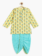 Load image into Gallery viewer, Campana Boys Bansi Dhoti Kurta Set - Pressed Flower Print - Yellow &amp; Turquoise
