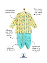 Load image into Gallery viewer, Campana Boys Bansi Dhoti Kurta Set - Pressed Flower Print - Yellow &amp; Turquoise
