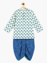 Load image into Gallery viewer, Campana Boys Bansi Dhoti Kurta Set- Blockprint with Bandhini - White &amp; Blue
