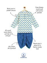 Load image into Gallery viewer, Campana Boys Bansi Dhoti Kurta Set- Blockprint with Bandhini - White &amp; Blue
