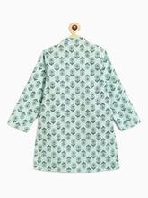 Load image into Gallery viewer, Campana Boys Palash Kurta Pyjama Set - Block Print - Sea Green &amp; White

