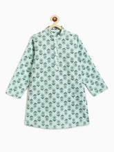 Load image into Gallery viewer, Campana Boys Palash Kurta Pyjama Set - Block Print - Sea Green &amp; White
