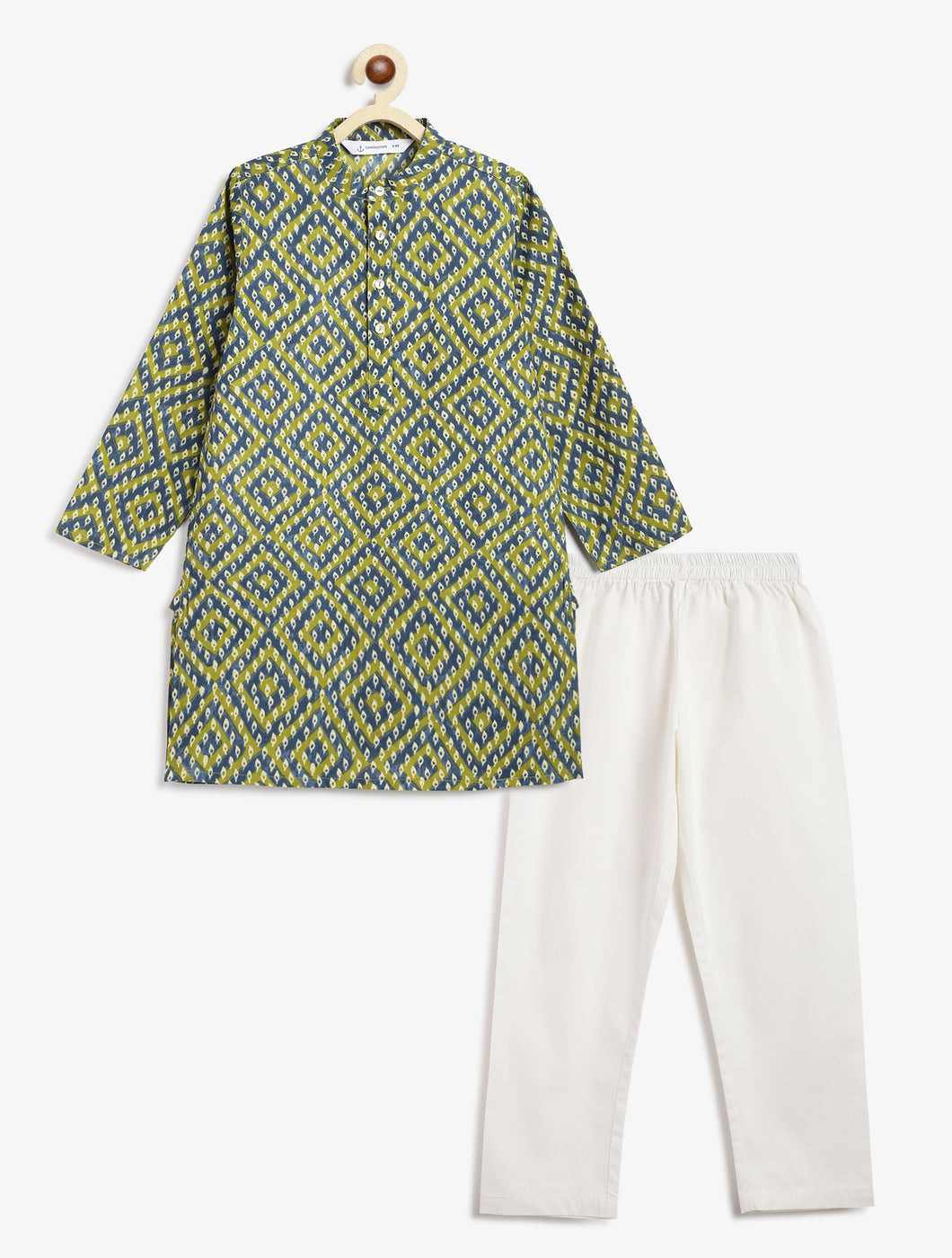 Campana Boys Palash Kurta Pyjama Set - Bandhani Diamonds - Blue & Green