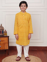 Load image into Gallery viewer, Campana Boys Palash Kurta Pyjama Set - Drip Drops - Yellow
