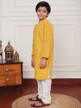 Load image into Gallery viewer, Campana Boys Palash Kurta Pyjama Set - Drip Drops - Yellow
