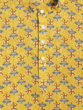 Load image into Gallery viewer, Campana Boys Palash Kurta Pyjama Set - Parijat Motif - Mustard
