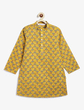 Load image into Gallery viewer, Campana Boys Palash Kurta Pyjama Set - Parijat Motif - Mustard
