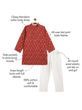 Load image into Gallery viewer, Campana Boys Palash Kurta Pyjama Set - Ikat Print - Maroon

