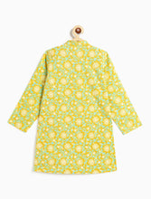 Load image into Gallery viewer, Campana Boys Palash Floral Printed Cotton Kurta Pyjama Set - Lime Green &amp; Turquoise
