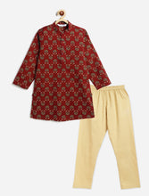 Load image into Gallery viewer, Campana Boys Palash Cotton Kurta Pyjama Set - Floral Blockprint - Maroon
