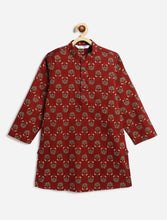Load image into Gallery viewer, Campana Boys Palash Cotton Kurta Pyjama Set - Floral Blockprint - Maroon
