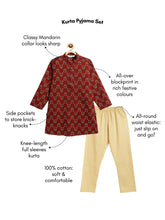 Load image into Gallery viewer, Campana Boys Palash Cotton Kurta Pyjama Set - Floral Blockprint - Maroon
