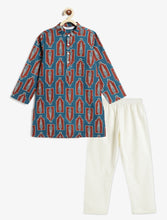 Load image into Gallery viewer, Campana Boys Palash Cotton Kurta Pyjama Set - Jharokha Print - Navy &amp; Maroon
