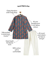 Load image into Gallery viewer, Campana Boys Palash Cotton Kurta Pyjama Set - Jharokha Print - Navy &amp; Maroon
