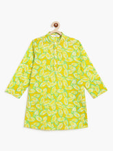 Load image into Gallery viewer, Campana Boys Palash Pure Cotton Leafy Print Kurta Pyjama Set - Lime Green
