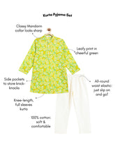 Load image into Gallery viewer, Campana Boys Palash Pure Cotton Leafy Print Kurta Pyjama Set - Lime Green
