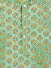 Load image into Gallery viewer, Campana Boys Palash Pure Cotton Striped Floral Print Kurta Pyjama Set - Green &amp; Mustard
