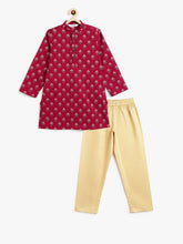 Load image into Gallery viewer, Campana Boys Palash Pure Cotton Floral Blockprint Kurta Pyjama Set - Maroon &amp; Beige
