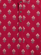 Load image into Gallery viewer, Campana Boys Palash Pure Cotton Floral Blockprint Kurta Pyjama Set - Maroon &amp; Beige
