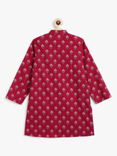 Load image into Gallery viewer, Campana Boys Palash Pure Cotton Floral Blockprint Kurta Pyjama Set - Maroon &amp; Beige
