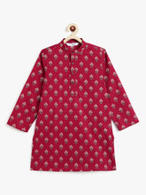 Load image into Gallery viewer, Campana Boys Palash Pure Cotton Floral Blockprint Kurta Pyjama Set - Maroon &amp; Beige
