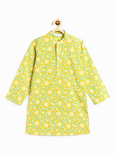 Load image into Gallery viewer, Campana Boys Palash Pure Cotton Jaal Print Kurta Pyjama Set - Lime &amp; Turquoise
