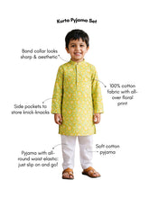Load image into Gallery viewer, Campana Boys Palash Pure Cotton Jaal Print Kurta Pyjama Set - Lime &amp; Turquoise
