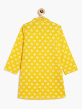 Load image into Gallery viewer, Campana Boys Palash Pure Cotton Blockprint &amp; Kanthawork Kurta Pyjama Set - Yellow &amp; White
