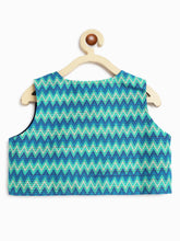Load image into Gallery viewer, Campana Boys Mahiya Dhoti Kurta with Jacket Set - Block Print &amp; Chevron - Ink Blue &amp; Sea Green
