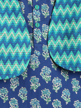 Load image into Gallery viewer, Campana Boys Mahiya Dhoti Kurta with Jacket Set - Block Print &amp; Chevron - Ink Blue &amp; Sea Green
