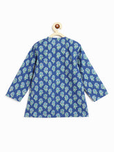 Load image into Gallery viewer, Campana Boys Mahiya Dhoti Kurta with Jacket Set - Block Print &amp; Chevron - Ink Blue &amp; Sea Green
