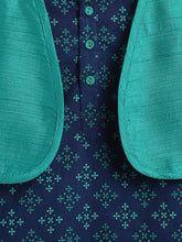 Load image into Gallery viewer, Campana Boys Mahiya Dhoti Kurta with Jacket Set - Sparkles Print - Blue &amp; Green
