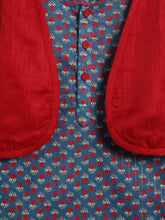 Load image into Gallery viewer, Campana Boys Mahiya Dhoti Kurta with Jacket Set - Floral Print - Blue &amp; Red
