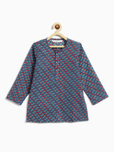 Load image into Gallery viewer, Campana Boys Mahiya Dhoti Kurta with Jacket Set - Floral Print - Blue &amp; Red
