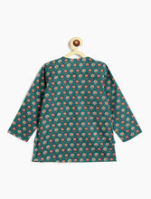 Load image into Gallery viewer, Campana Boys Mahiya Cotton Dhoti Kurta with Jacket Set - Floral Print - Teal Green &amp; Maroon
