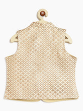 Load image into Gallery viewer, Campana Boys Nishant Kurta Set with Jacket - Foil Print - Gold &amp; Pink
