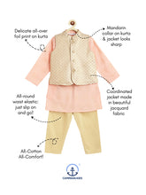 Load image into Gallery viewer, Campana Boys Nishant Kurta Set with Jacket - Foil Print - Gold &amp; Pink
