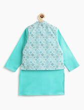 Load image into Gallery viewer, Campana Boys Nishant Kurta Pyjama with Jacket Set - Sequin Embroidery - Light Blue &amp; White
