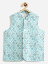 Load image into Gallery viewer, Campana Boys Nishant Kurta Pyjama with Jacket Set - Sequin Embroidery - Light Blue &amp; White
