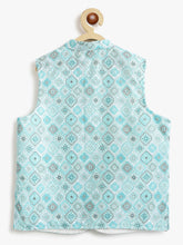 Load image into Gallery viewer, Campana Boys Nishant Kurta Pyjama with Jacket Set - Sequin Embroidery - Light Blue &amp; White

