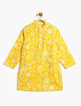 Load image into Gallery viewer, Campana Boys Nishant Kurta Pyjama with Jacket Set - Floral &amp; Leaf Zigzag Print - Yellow
