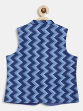 Load image into Gallery viewer, Campana Boys Nishant Pure Cotton Printed Kurta Pyjama with Jacket Set - Navy Blue &amp; Whitewith Jacket Set - Floral &amp; Leaf Zigzag Print - Yellow (Copy)
