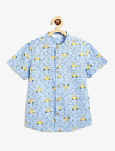 Load image into Gallery viewer, Campana Boys Mandarin Collar Short Sleeve Cotton Shirt - Busy Cars Print - Sky Blue
