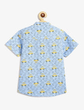 Load image into Gallery viewer, Campana Boys Mandarin Collar Short Sleeve Cotton Shirt - Busy Cars Print - Sky Blue
