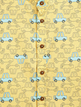 Load image into Gallery viewer, Campana Boys Mandarin Collar Short Sleeve Cotton Shirt - Busy Cars Print - Yellow
