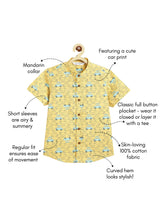 Load image into Gallery viewer, Campana Boys Mandarin Collar Short Sleeve Cotton Shirt - Busy Cars Print - Yellow
